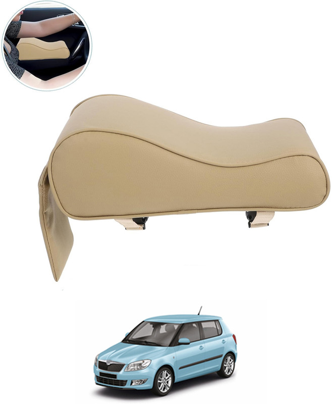 ABJD Car Premium/Universal Beige Armrest Cushion With Phone Holder Easy To Insall-103 Car Armrest Pad Cushion