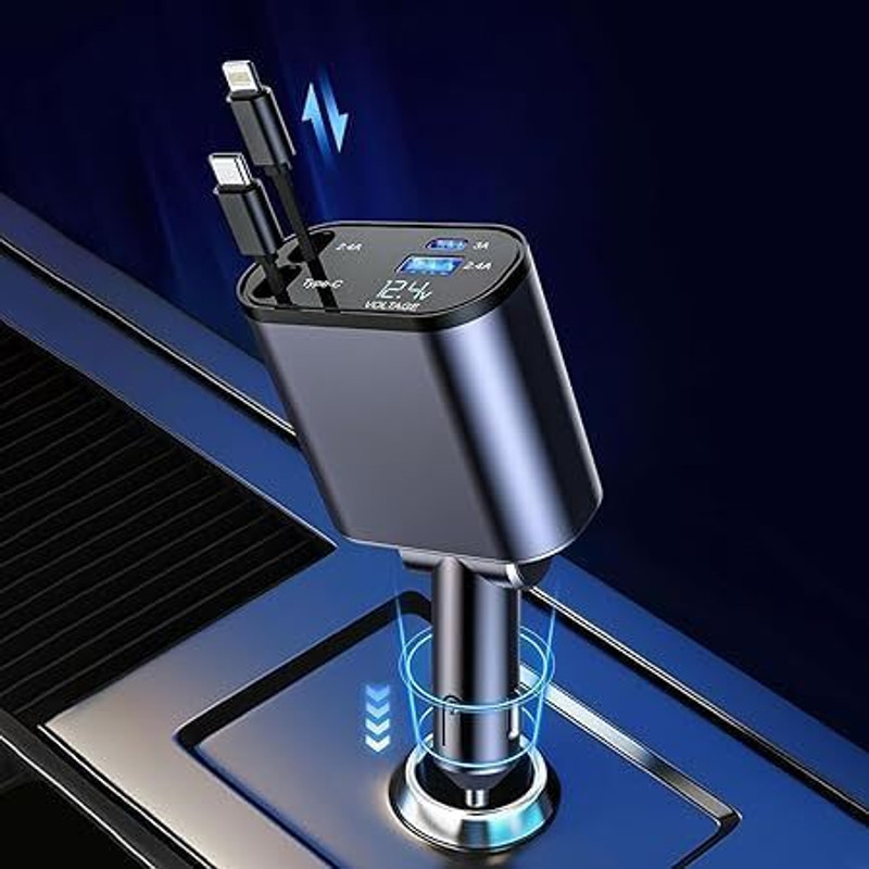 Sai 120W Fast 4-in-1 Retractable Car Charger for All Devices Car ATC Power Module