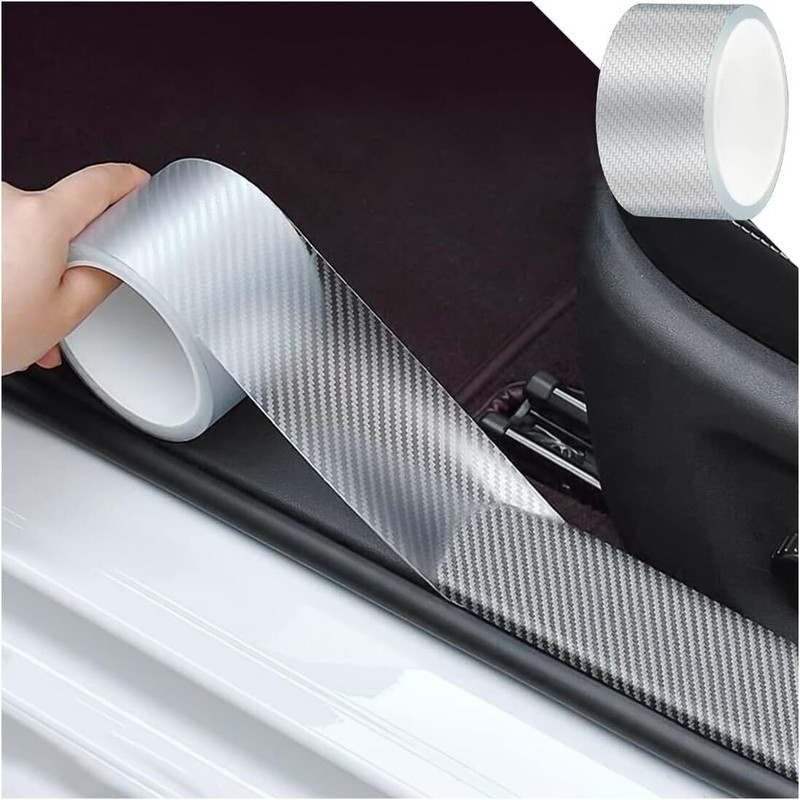 skyunion High Gloss Anti Scratch Black Carbon Fiber Paint Protection Film Tape PPF White Car Beading Roll For Door(5 m)