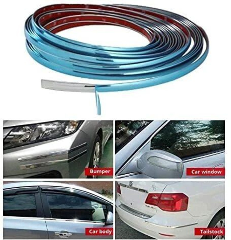 CARWORLD Chrome Beading Roll (10MM-5Meter) For WagonR, Alto800 and Baleno Car Beading Roll For Bumper, Door, Window, Trunk, Window Sill, Grill and Garnish Cover, Boot Lid, Hood(5 m)