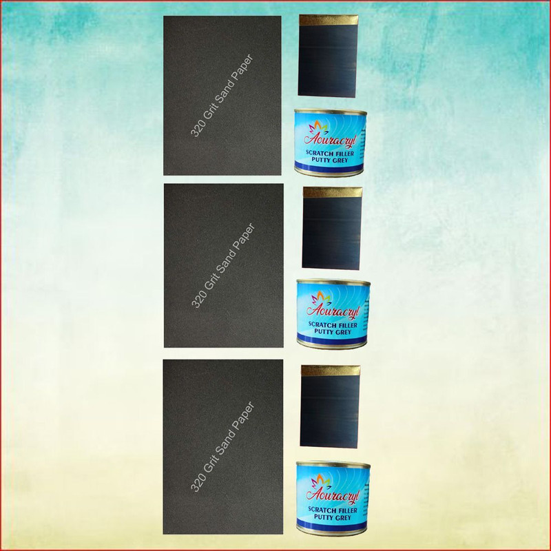 AOURACRYL Car Scratch & Dent Filler Kit - Putty Grey 200g + EP-320 + Spatula (Pack of 3), Car Body Filler Putty