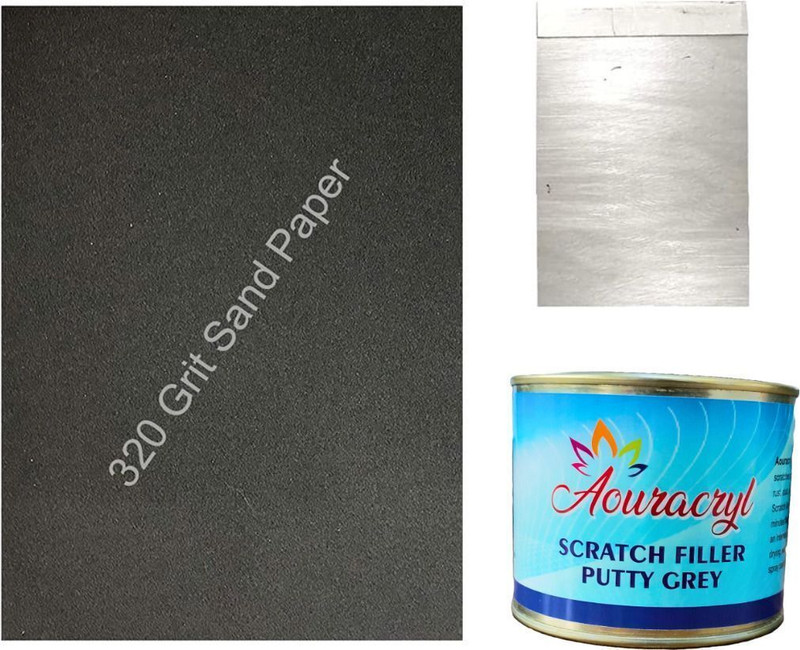 AOURACRYL Putty Grey (200 gms), Putty Knife+paper to Fill Scratches and Dent on Car, Bike, Car Body Filler Putty