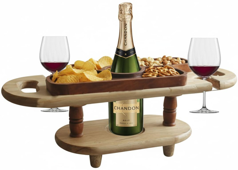 KHUSUBHDECOR Wooden 2 Tier Bottle Stand with Tray Wine Glass & Wine Bottle Holder Car Bottle Holder(Wood)