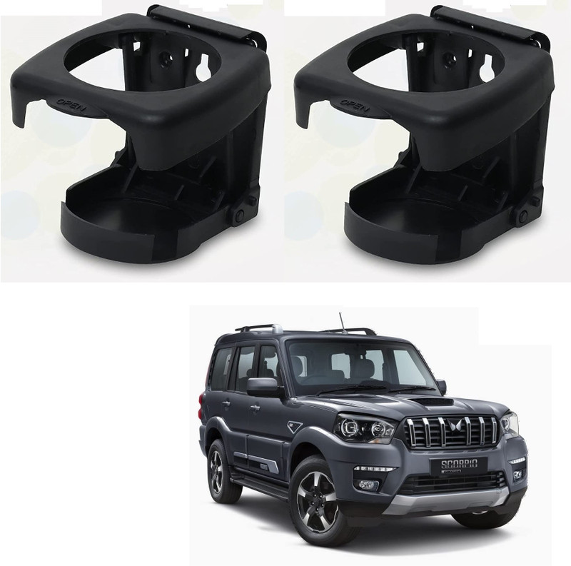 KOZDIKO BLACK DRINK HOLDER SET OF 2 PCS COMPATIBILE WITH SCORPIO CLASSIC Car Bottle Holder(Plastic)