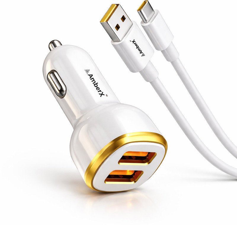 Amberx 3.1 Amp Turbo Car Charger(Gold, With USB Cable)