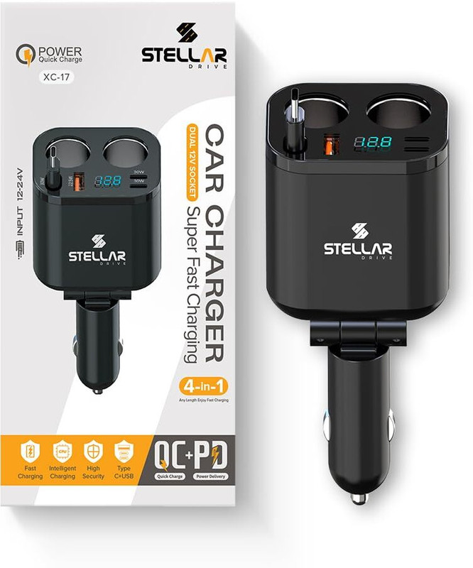 STELLAR DRIVE 212.5 W Turbo Car Charger(Black, With USB Cable)