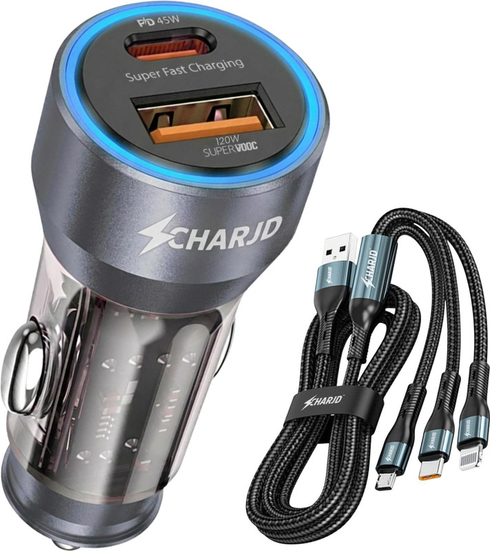 CHARJD 165 W Qualcomm 3.0 Turbo Car Charger(Grey, With USB Cable)