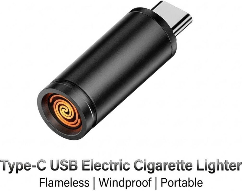KRIPARASALES Plug Portable Type-C USB Electric Coil Lighter Flameless Windproof Cigarette Lighter Car Cigarette Lighter(1)
