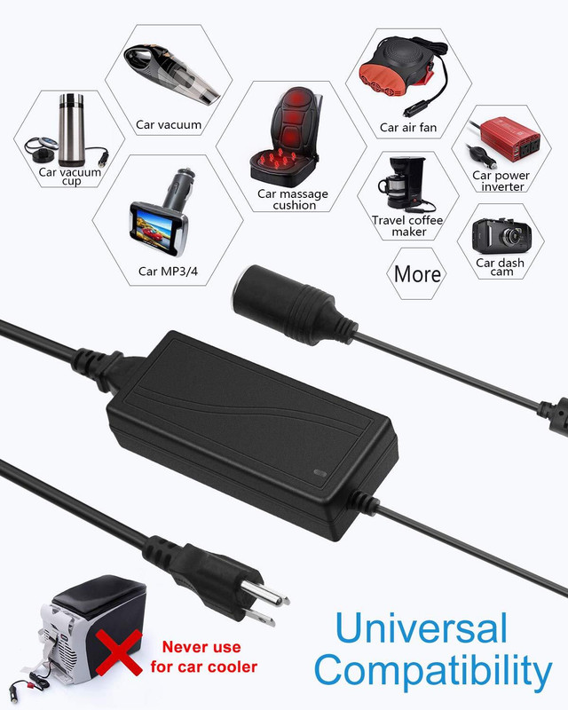 Keetoz Plug Ac To Dc Converter 12V 5A 60W 110-220V To 12V Car Cigarette Lighter Socket Car Cigarette Lighter(4)