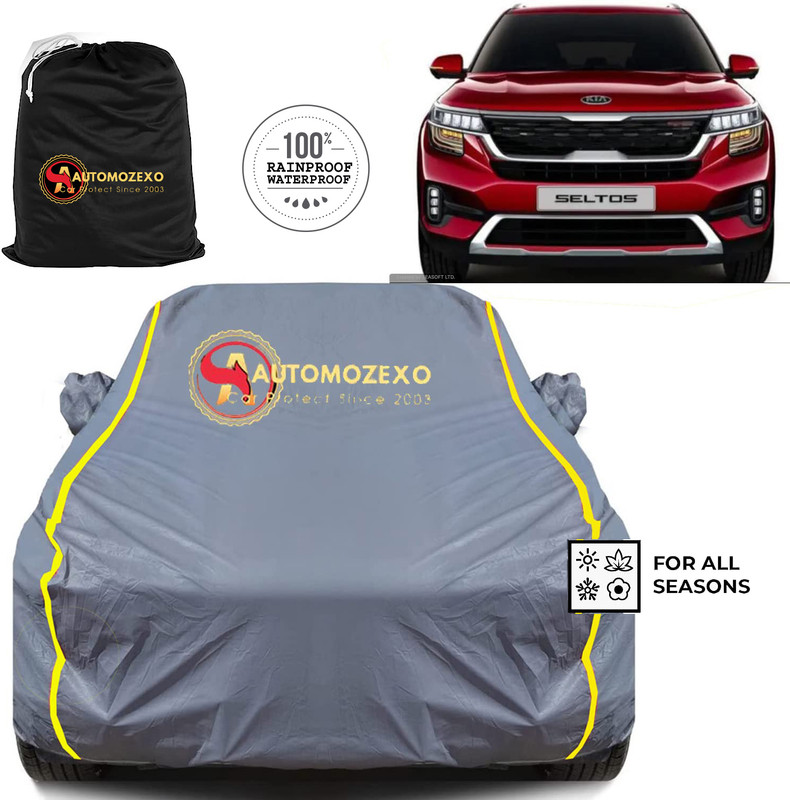 AUTOMOZEXO Car Cover For Kia SELTOS (With Mirror Pockets)(Grey)