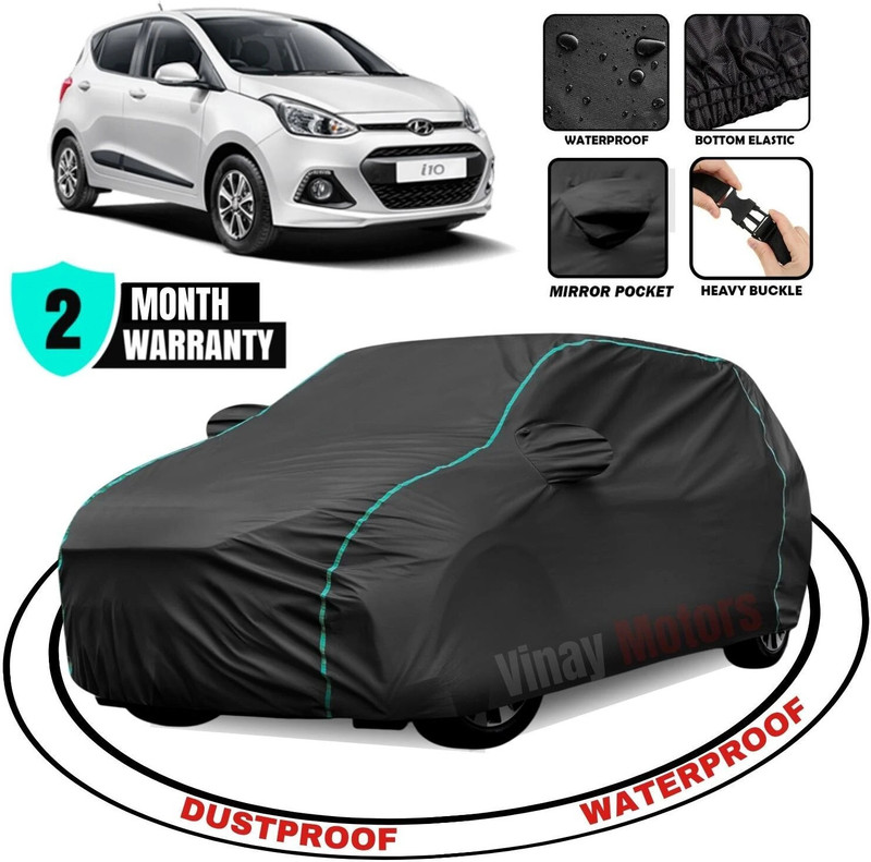 VinayMotors Car Cover For Hyundai i10, i10 Era, i10 Magna 1.1L, i10 Sportz 1.1L (With Mirror Pockets)(Black, Blue)