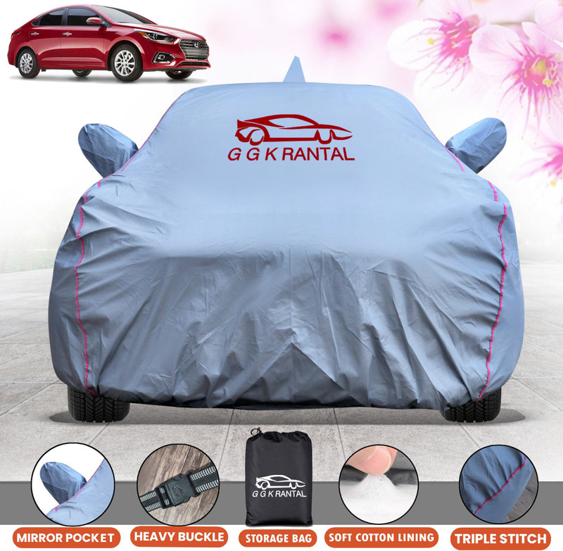 G G K RANTAL Car Cover For Hyundai Verna (With Mirror Pockets)(Grey)
