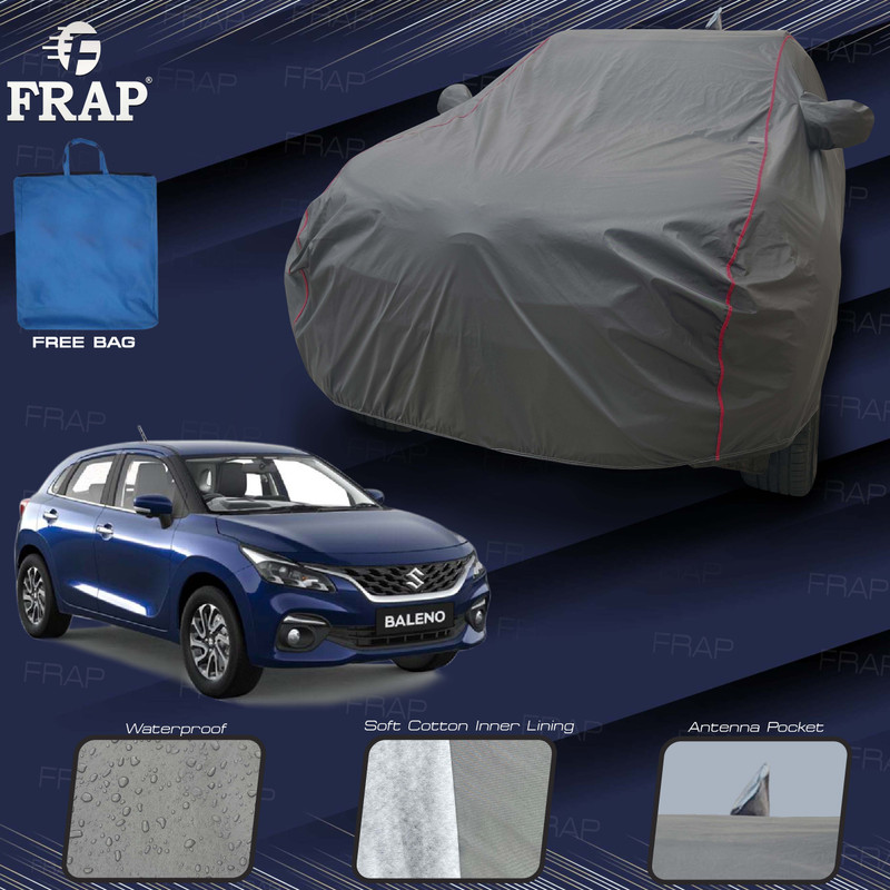 Frap Car Cover For Maruti Suzuki Baleno, Baleno 1.3 Alpha, Baleno 1.3 Sigma, Baleno 1.3 Delta, Baleno 1.3 Zeta (With Mirror Pockets)(Grey, Red)