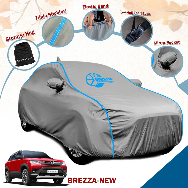 GARREGE Car Cover For Maruti Suzuki Brezza (With Mirror Pockets)(Grey, For 2022, 2023, 2024, 2025, 2026 Models)