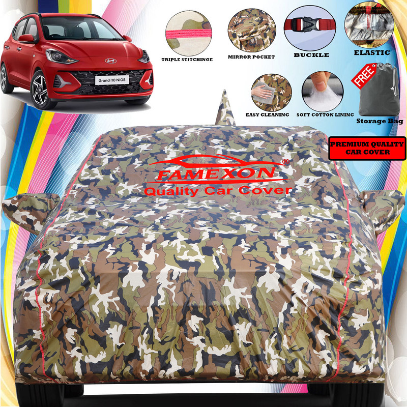 FAMEXON Car Cover For Hyundai Grand i10, Grand i10 Asta Option (With Mirror Pockets)(Multicolor)