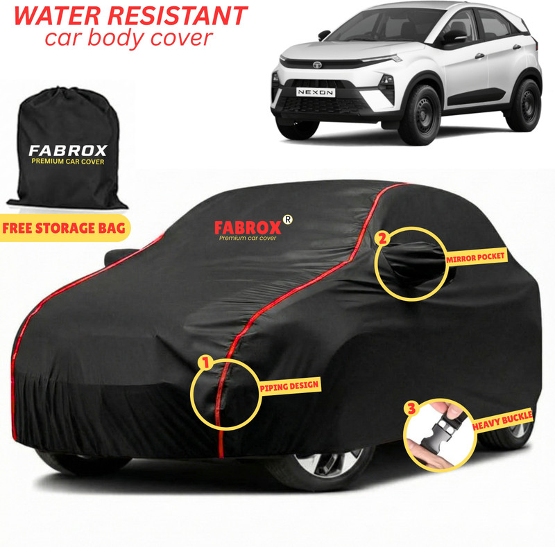 FABROX Car Cover For Tata Nexon, Nexon 1.2 Revotron XM, Nexon 1.2 Revotron XZ Plus Dual Tone (With Mirror Pockets)(Black, Red, For 2017, 2018, 2019, 2020, 2021, 2022, 2023, 2024 Models)
