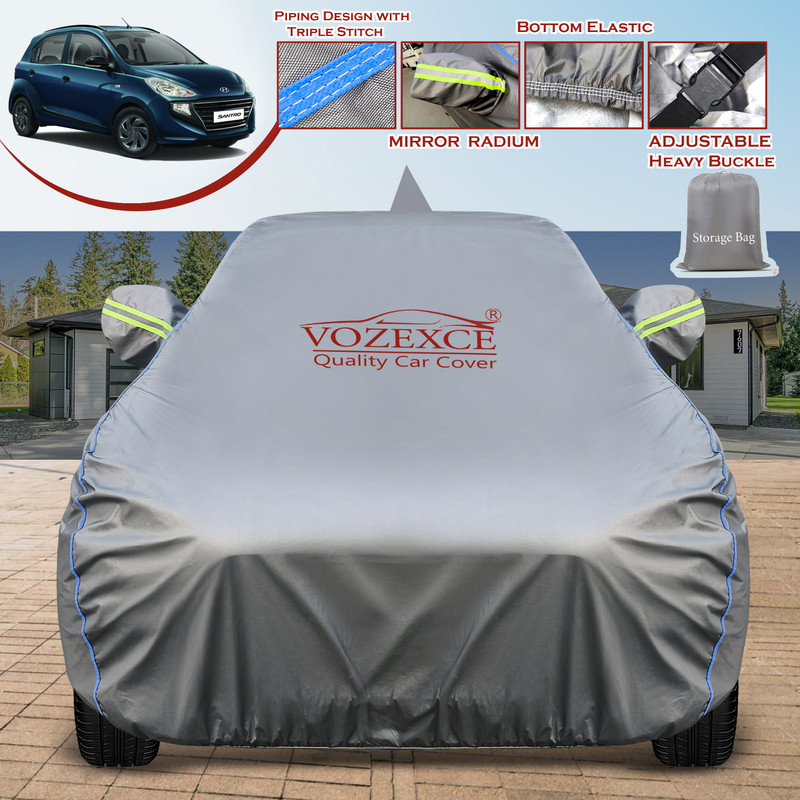 VOZEXCE Car Cover For Hyundai Santro (With Mirror Pockets)(Grey, For 2004, 2005, 2006, 2007, 2008, 2009, 2010, 2011, 2012, 2013, 2014, 2015, 2016, 2017, 2018, 2019, 2020, 2021, 2022 Models)