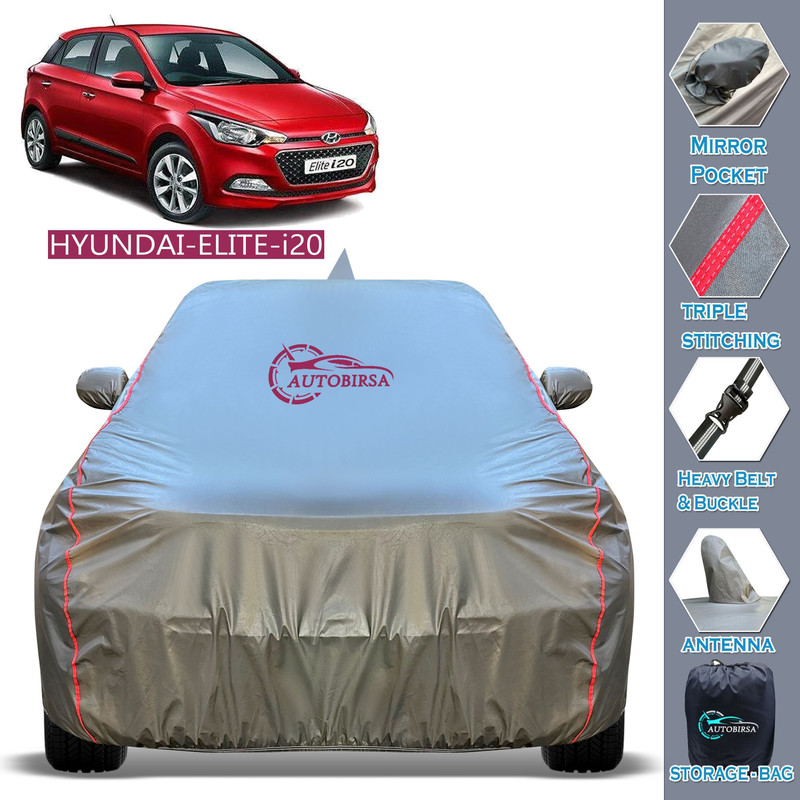 AUTOBIRSA Car Cover For Hyundai Elite i20 (With Mirror Pockets)(Grey, For 2014, 2015, 2016, 2017, 2018, 2019, 2020 Models)