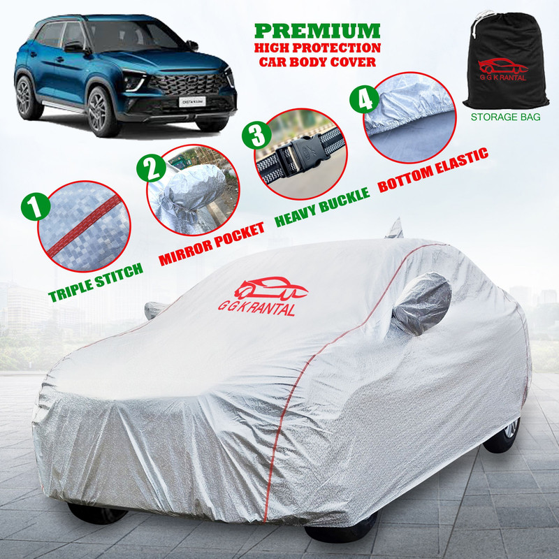 G G K RANTAL Car Cover For Hyundai Creta, Creta 1.4 CRDi L, Creta 2020, Creta 1.6 E, Creta 1.6 VTVT S, Creta 1.6 SX (With Mirror Pockets)(Silver, For 2015, 2016, 2017, 2018, 2019, 2020, 2021, 2022, 2023, 2024 Models)