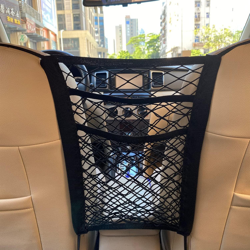 Casita Home Arts 3 layer car net pocket holder elastic mesh seat storage barrier car organize Car Multi Pocket(1 L)