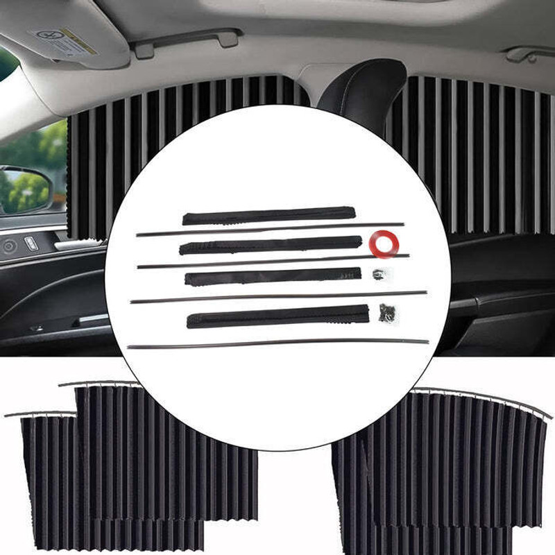 Oblivion Car Window Curtains – Heat & Sunshade Protection (4 Pcs With Hooks & Tape) Car Curtain