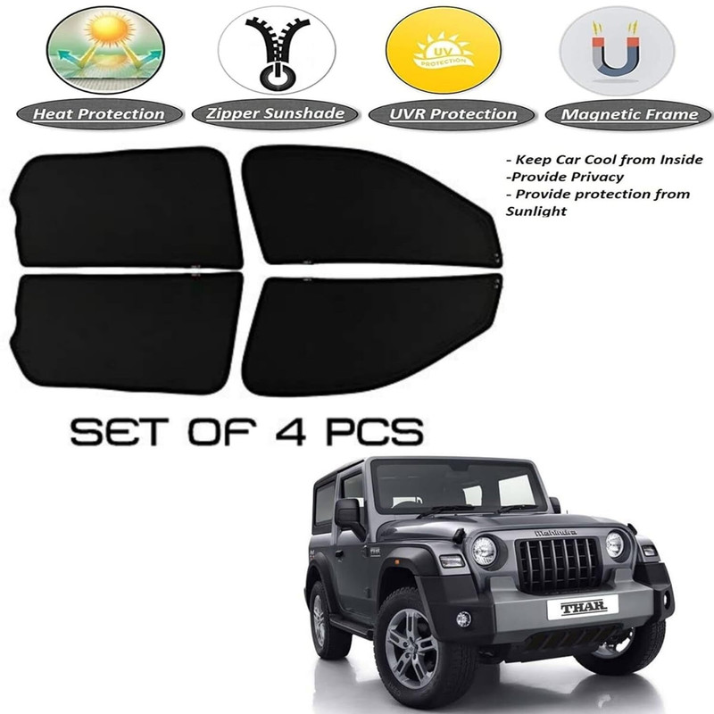 Ds enterprise Z Black Window Magnetic/Zipper Curtain for Mahindra Thar 2021 & Above Models Car Curtain