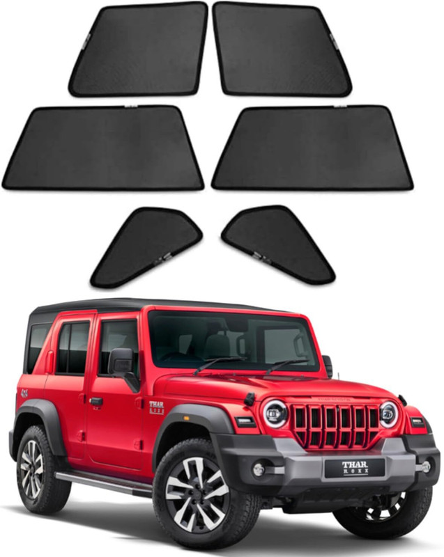 Ds enterprise Car Window Sun Shade/Curtain for Mahindra Thar Roxx All Models - Black Color Car Curtain