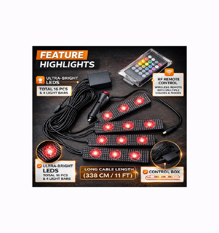 XZRTZ 4 in 1 Car Interior LED Atmosphere Star Light RGB Music Lamp Remote X364 Car Dash Indicator Lamp