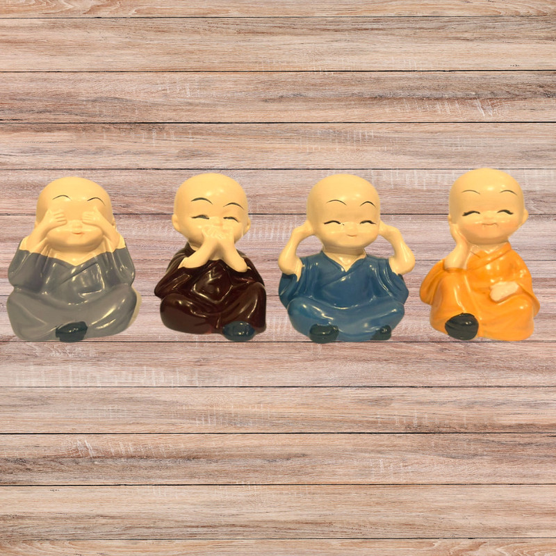 unique treasure Decorative Buddha Monk Figurines(Multicolour) -Set of 4 Decorative Showpiece UNIQUE TREASURES Baby Monk Buddha Statue Set of 4 Decorative Showpiece Car Dashboard Cover(Universal For Car Universal For Car)