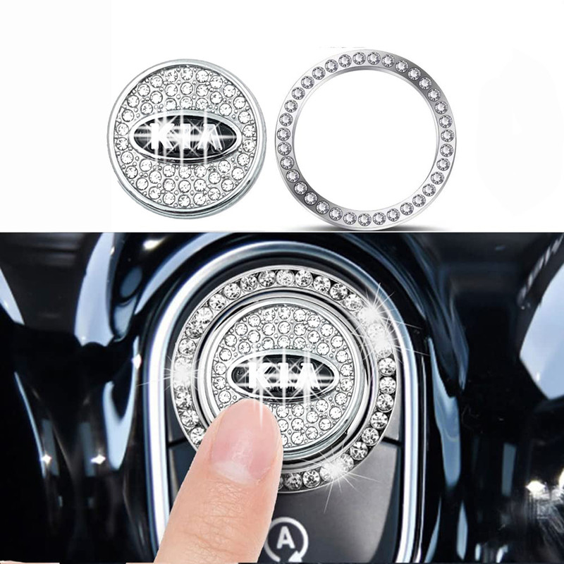 Wiska Diamond Metal Ignition Cover Car Push Start Stop Button Cover for Sonet Carens Car Push Start Button Cover Diamond Ring Car Accessories Interior Decoration Car Dashboard Cover(Kia Seltos GTK 1.4, Carnival Prestige Diesel)
