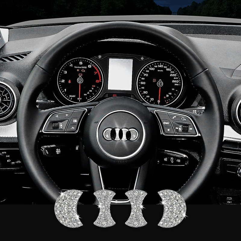 QAWACHH Steering Crystal Caps Compatible for Audi -Trim Circle Ring Center Interior Car Dashboard Cover(Audi Accent)