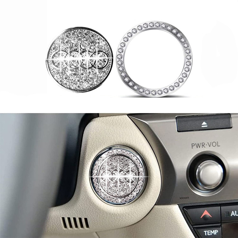 Avedia Diamond-Encrusted Plastic Ignition Cover Car Push Start Stop Button Cover Car Push Start Button Cover Diamond Ring Car Accessories Interior Decoration Car Dashboard Cover(Audi A3 2.0 TDI, A4 2.4 TDI, A6 2.0 TDI, Q3 2.0 TDI, Q5 2.0 TDI, Q7 3.0 TDI Petrol, S5 Sportback)