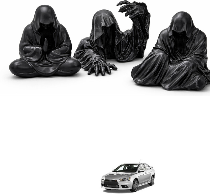 LOVMOTO Black Hooded Monk Shadow Figurine Set of 3 | Meditation, Crawling & Seated s216(Multicolor)