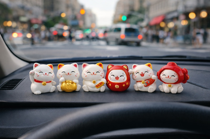 SHREE HARIDAS Lucky Cat Maneki Neko Miniature Figurine Set Lucky Cat Car Car Dashboard Cover(Universal For Car 500, 800)