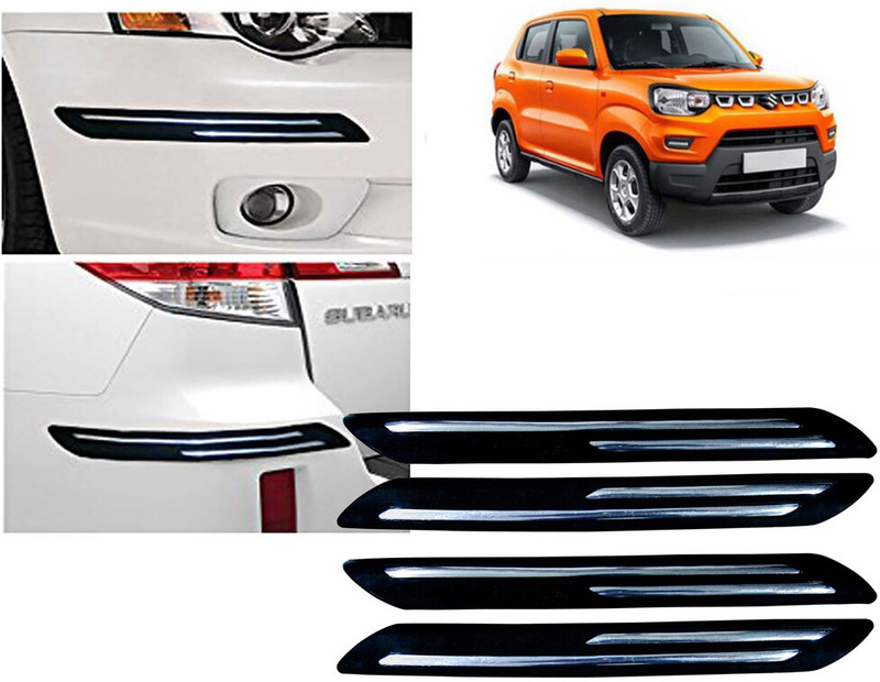 Selifaur Plastic, Rubber Car Bumper Guard(Black, Silver, Pack of 4 Pcs Double Chrome Bumper Protector, Maruti, S-Presso LXI)
