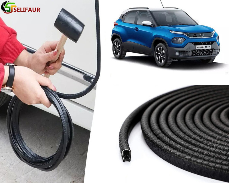 Selifaur Plastic, Carbon Steel Car Door Guard(Black, Pack of 1 U Shape Edge Trim Rubber Seal Built in Shaped Stell Sheet, Tata, Universal For Car)