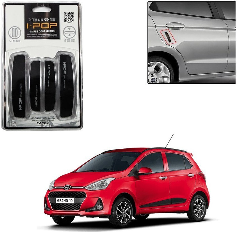 I-POP Plastic, Carbon Steel Car Door Guard(Black, Pack of 4, Hyundai, Grand i10)