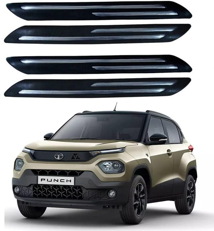 CARXTREME Rubber Car Bumper Guard(Black, Silver, Pack of 4, Tata, NA)