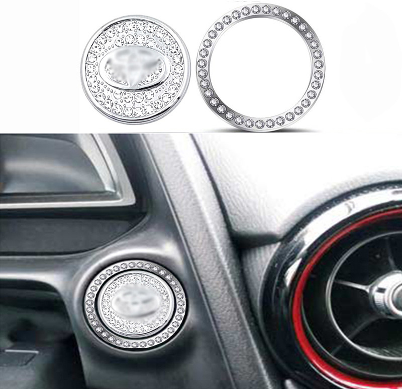Wiska Diamond Metal Ignition Cover Car Push Start Stop Button Cover for Harrier Car Push Start Button Cover Diamond Ring Car Accessories Interior Decoration Car Dashboard Cover(Toyota Innova, Fortuner 4x4 MT, Glanza V, Camry 2.2, Etios, Corolla 1.4, Yaris VX)
