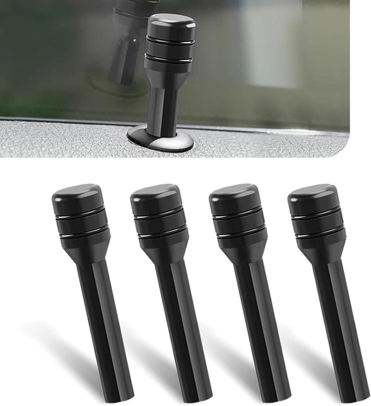 AutoBizarre Car Door Lock Knobs Aluminum Alloy Inner Door Lock Pull Pins for All Cars(Black) Car Door Pull Strap(Set of 4)