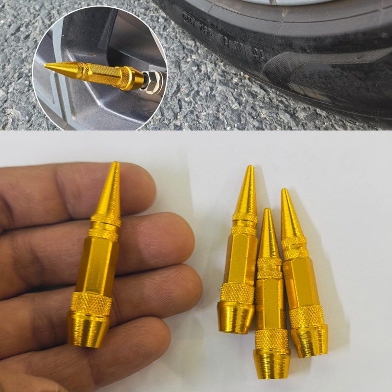 Auto MT GOLDEN, 4PCS Tire Valve Long Aluminum Tire Wheel Stem Caps, Spiked Fit Universal Car Engine Valve
