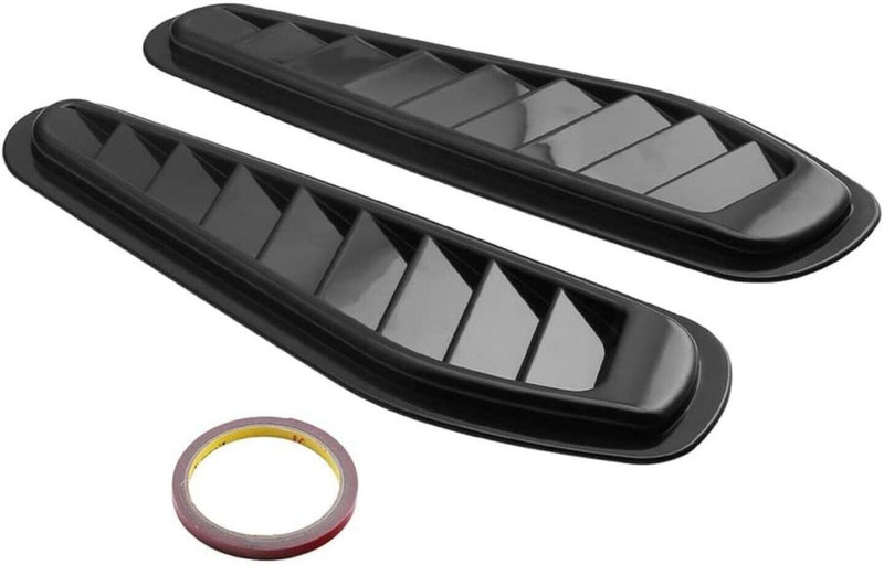 Auto MT 2pc Slim Black Air Intake Car Decorative Scoop Bonnet Vent Hood Cover Universal Car Engine Valve