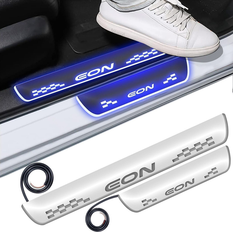 CARZEX Mirror Finish Door Foot Step LED Sill Plate for Eon(Set of 4, Blue) Car Fancy Lights(Blue)
