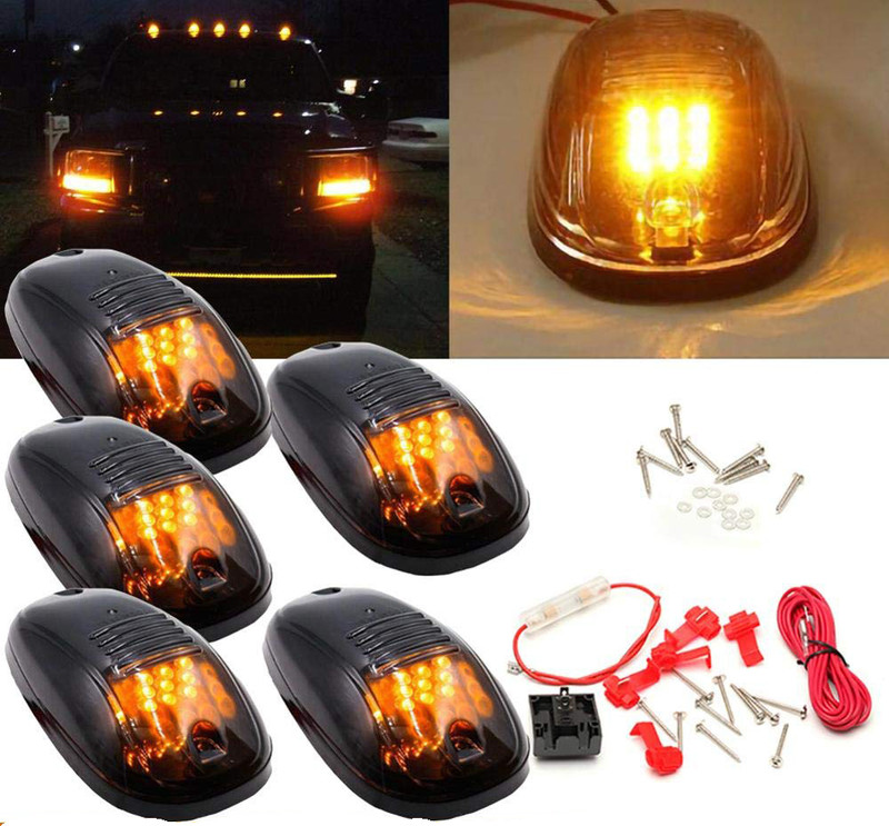 SARRA 5 Pcs Roof Lamps Lights For Car Truck SUV DC 12V 9-LED Black Lens Car Fancy Lights(Yellow)