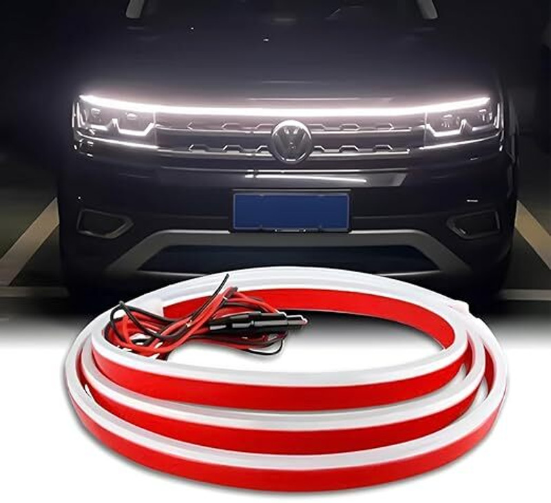 MSVTRADESS Car Hood LED Strip Light - 72 Inch 12V Silicone Universal Exterior Flexible Car Fancy Lights(White)