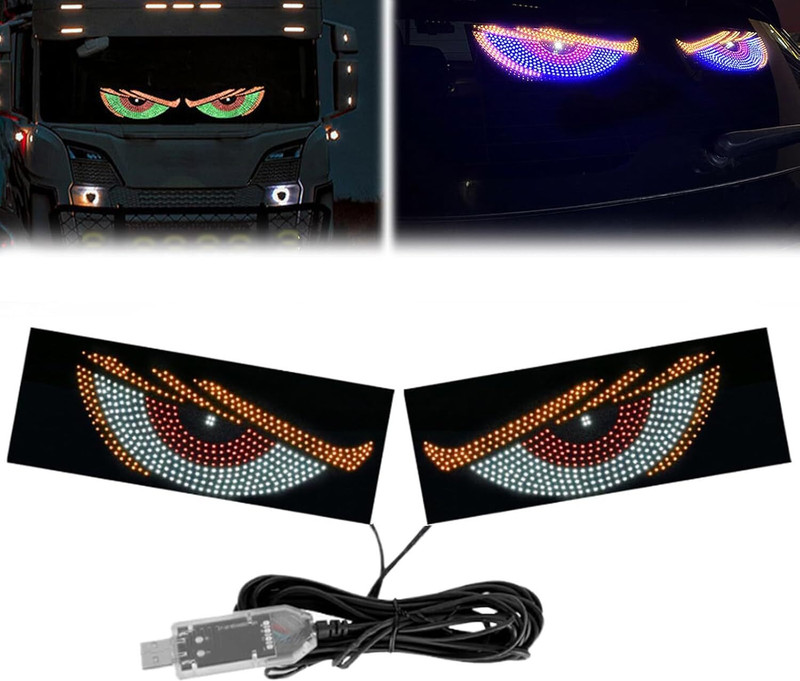 AutoBizarre 2 Pc Devil Eye LED Panel With USB for Car Windshield Rear Window LED Lights Car Fancy Lights(White)
