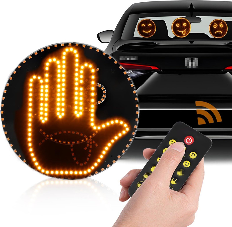 AutoBizarre 4 Fun Emoticon 4 Hand Gesture Car LED Display Light With Wireless Remote Control Car Fancy Lights(Yellow)