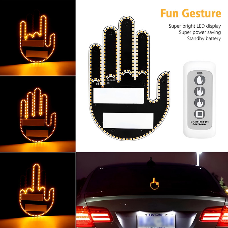 ASRYD Hand Led Gesture Light with Remote Funny Car Accessory Car Back Window Car Fancy Lights(Yellow)
