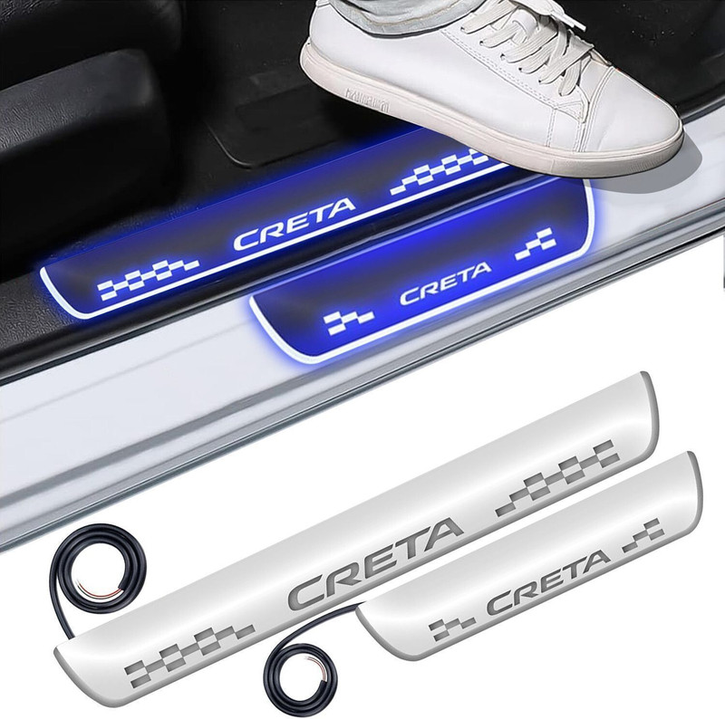CARZEX Car Mirror Finish Car Door Foot Step LED Sill Plate for Creta(Set of 4, Blue) Car Fancy Lights(Blue)