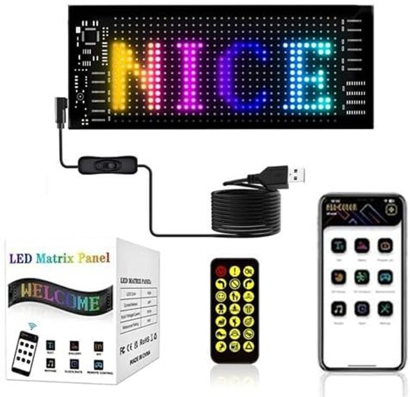 SKYBUCKET LED Matrix Panel App Control, Flexible LED Screen Scrolling Text Car Fancy Lights(Multicolor)